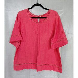 Symple NYC Linen Blouse LG Pink Popover Lagenlook Island Coastal Beach Oversized